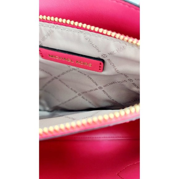 MICHAEL KORS CENTER STRIPE MAPLE SM SATCHEL TOTE Crossbody Geranium Pink - Picture 7 of 14